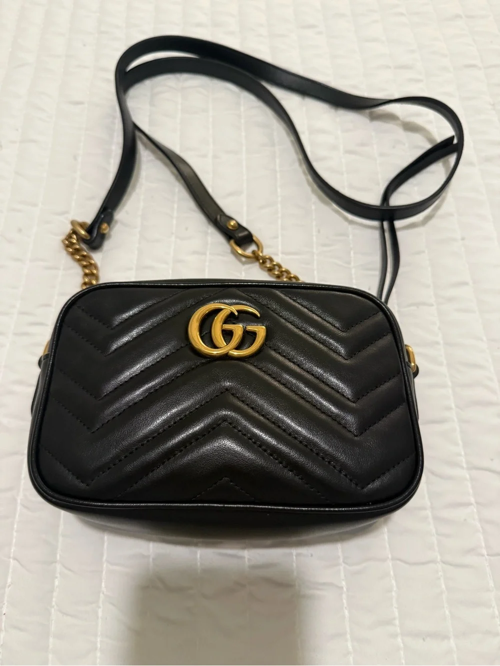Gucci Black Chevron GG Marmont Crossbody Bag